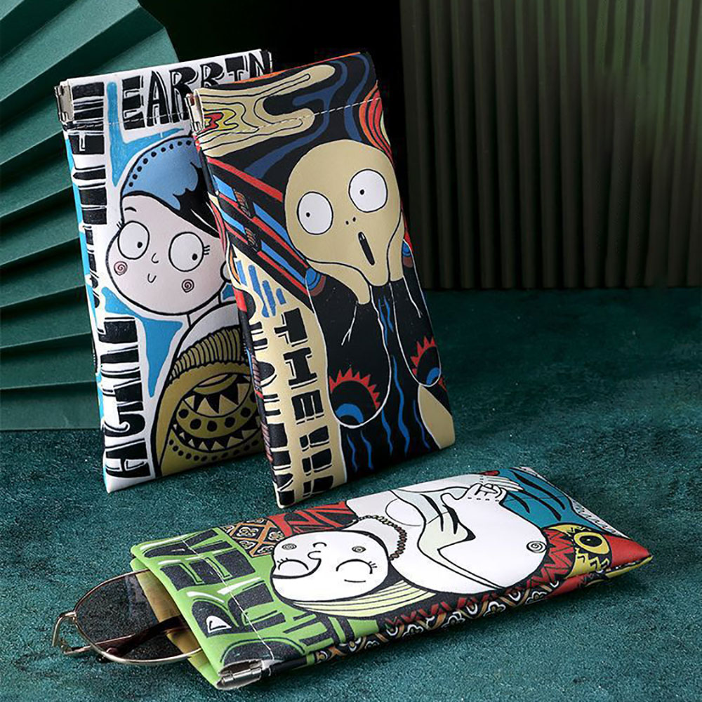 Travel Accessories Pouch For Women - Cartoon zonnebrillenkoker PU-leer Artistiek Graffiti Brillenzakje