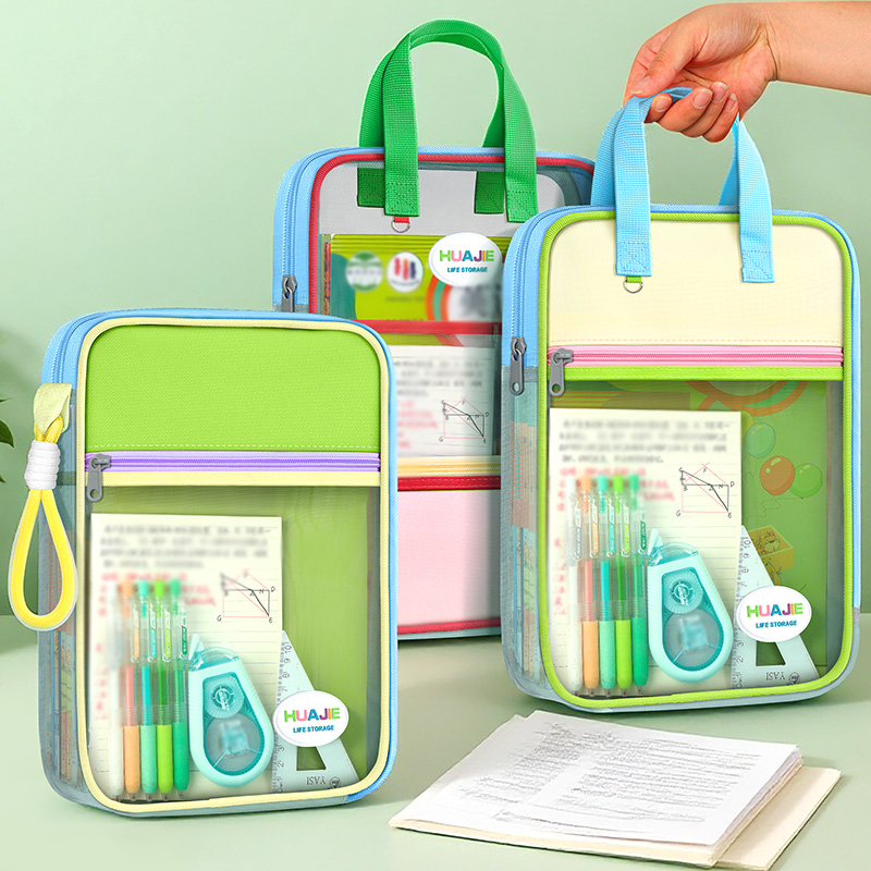 Document Organizer Folder - HUAJIE draagbare studentenmap, dopaminekleurige draagtas, L-vormige