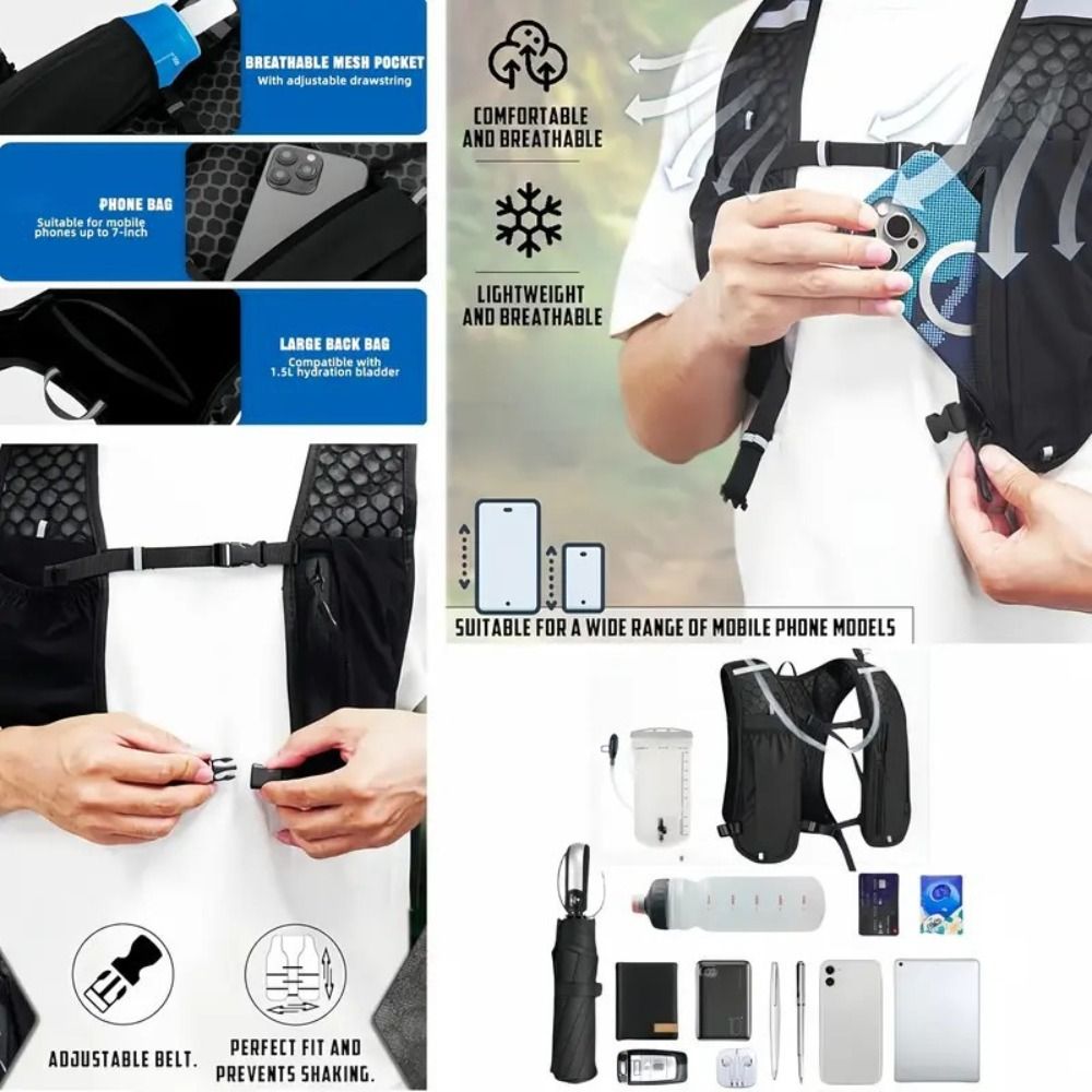 Hydration Pack Backpack - Waterdichte reflecterende hardloopvesttas Ademend verstelbaar hardloopvest
