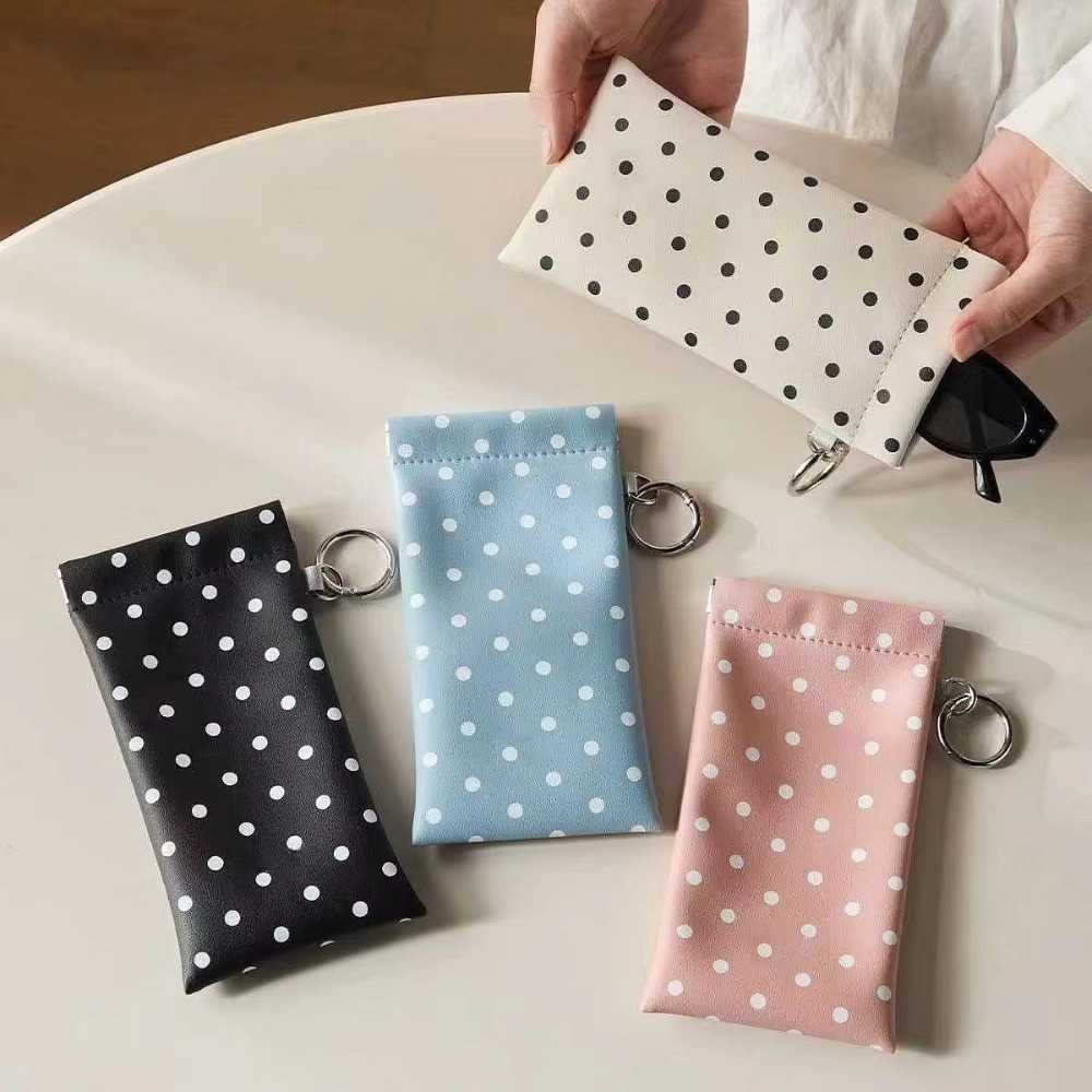 Travel Accessories Pouch For Women - Polka Dot brillenetui met sleutelhanger, draagbaar,